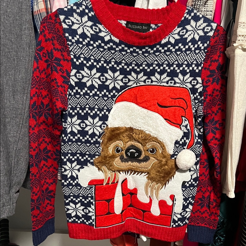 Blizzard Bay Red and Blue Sloth Christmas Sweater